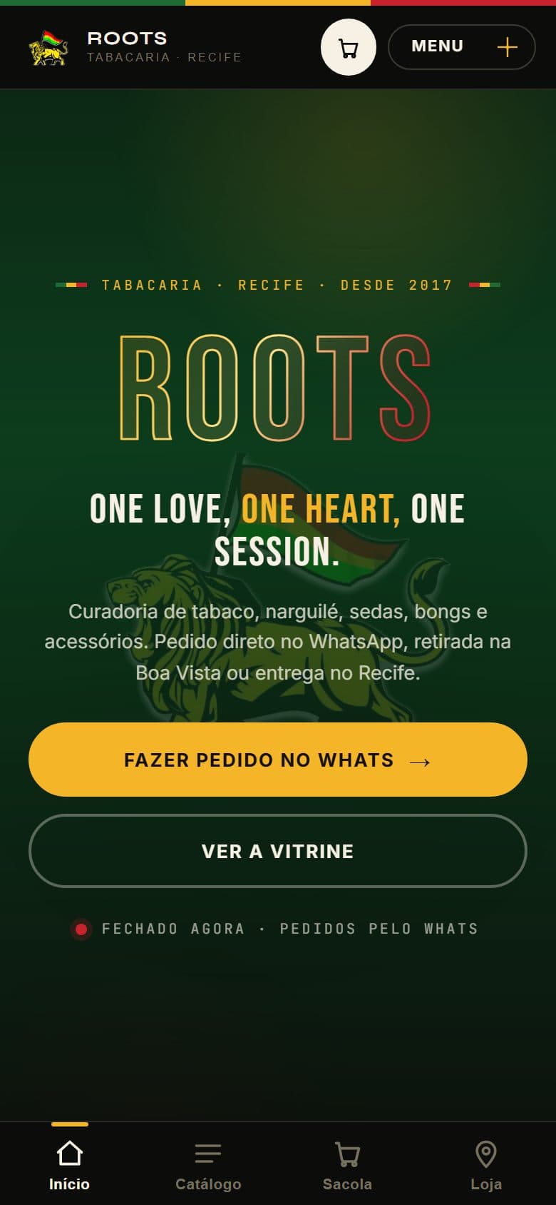 O mesmo site Roots Tabacaria no celular